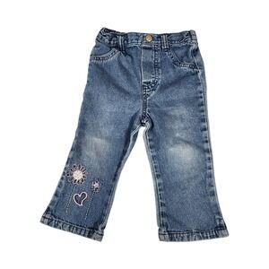 Vintage Toddler Girls Blue Denim Jeans Embroidered‎ Flowers Heart Sz 2t